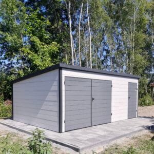 Garaż ocieplany z płyty warstwowej 6x8 brama dwuskrzydłowa