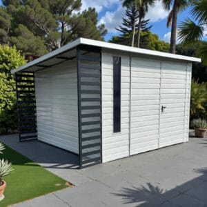 Záhradný náradie 4×3,5 s drevárňou naľavo