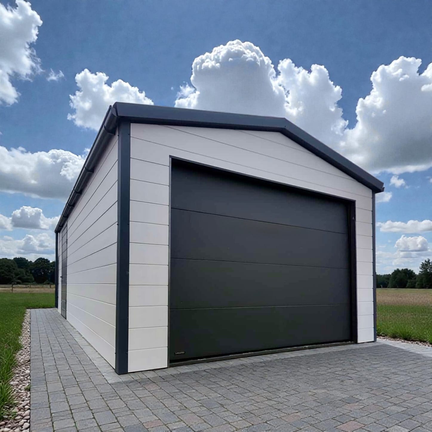 Garaż ocieplany z płyty warstwowej 4x8 z bramą segmentową