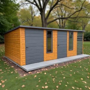 Záhradný náradie 7 x 4 s drevenou búdkou napravo