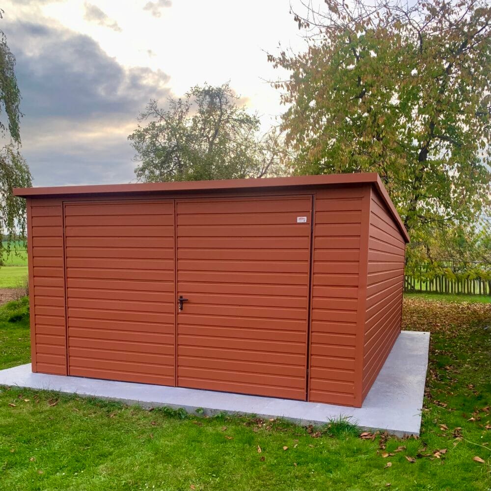 Garaż blaszany Premium 4×6 jednospadowy brama dwuskrzydłowa