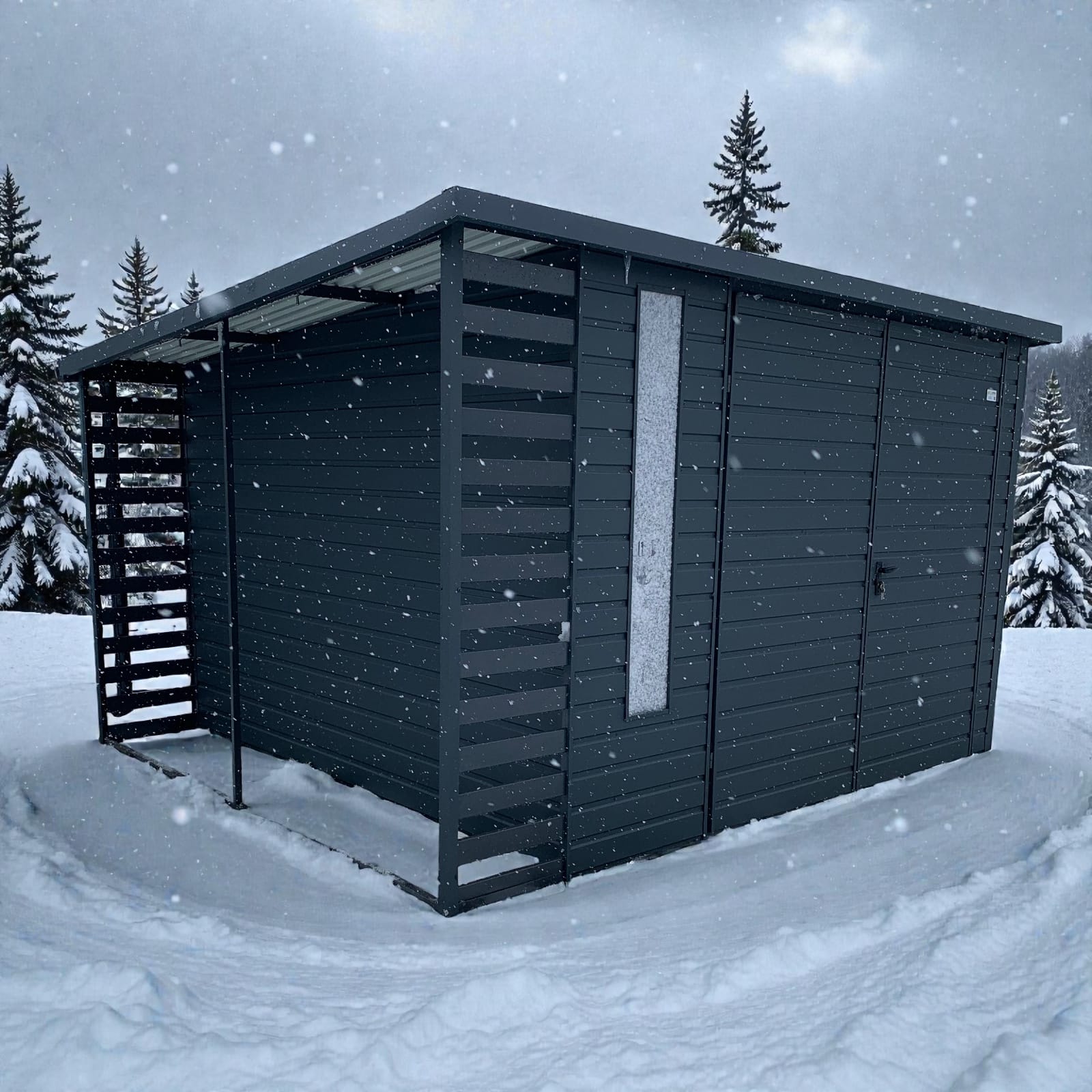 Záhradný náradie 3.5×3.5 s dreveným prístreškom, grafitová farba – Obrázok 2