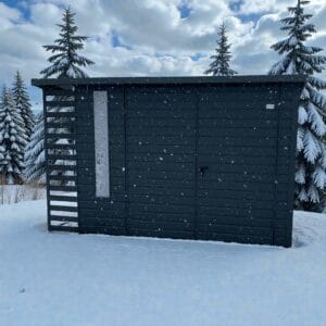 Záhradný náradie 3.5×3.5 s dreveným prístreškom, grafitová farba