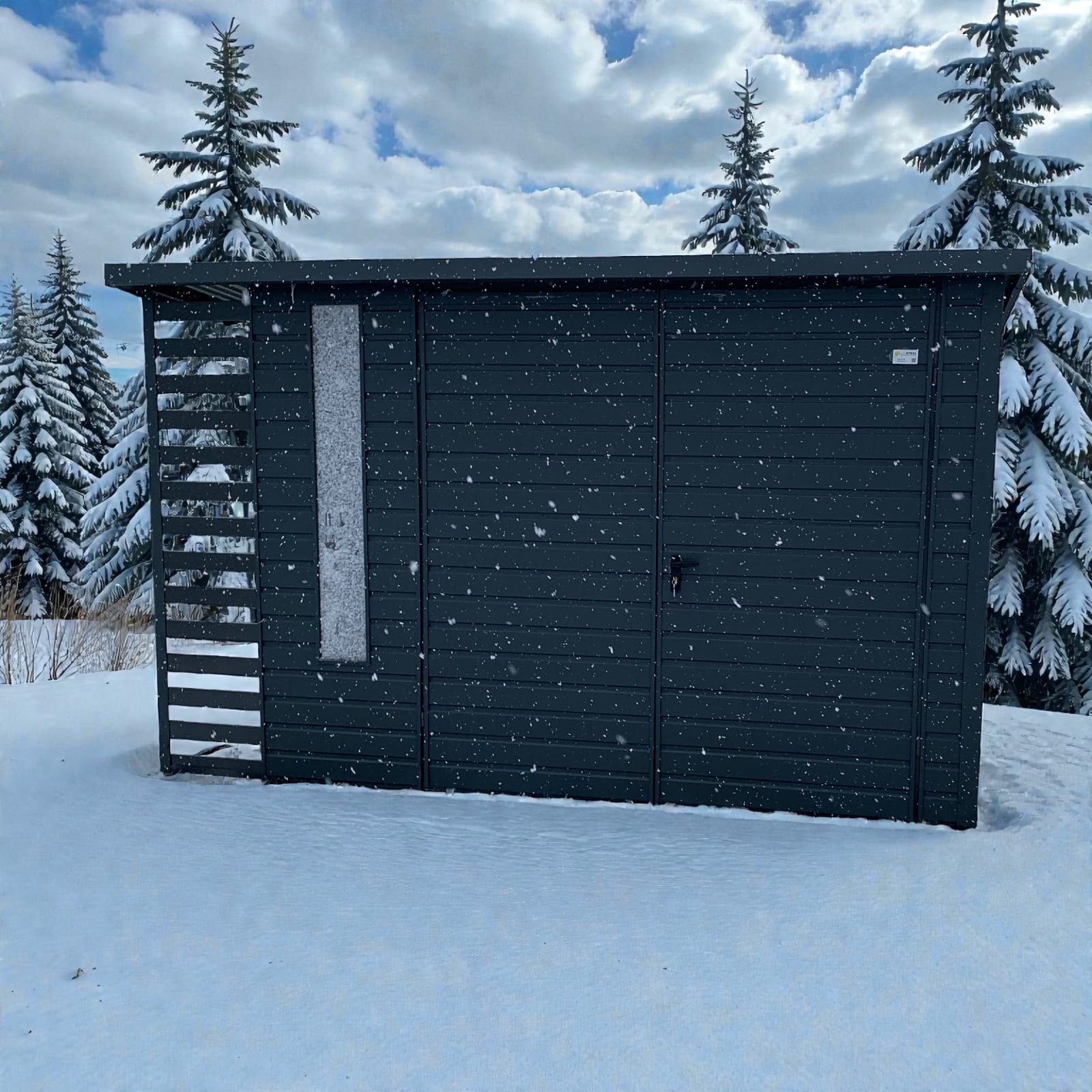 Záhradný náradie 3.5×3.5 s dreveným prístreškom, grafitová farba