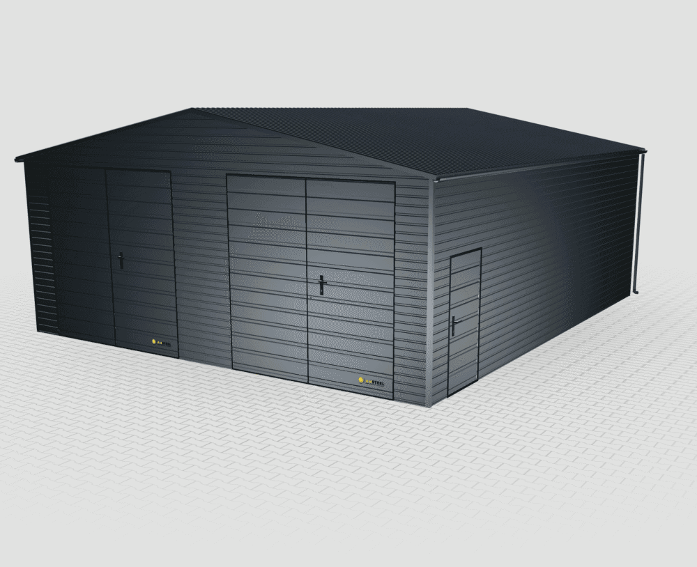Garaż blaszany Premium dwuspadowy 8×9 brama 300 cm