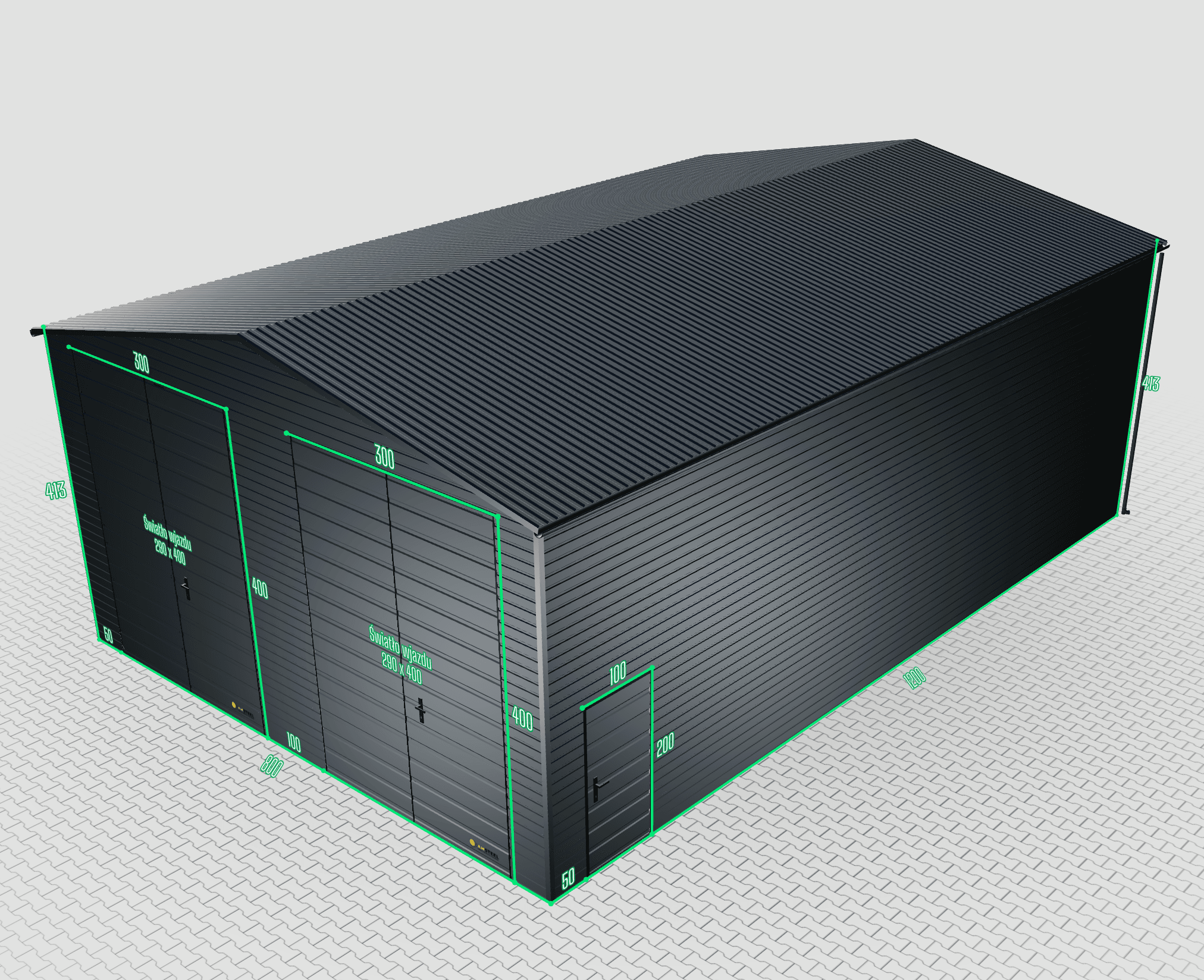 Prémiová plechová garáž 8x12 štítová brána 4m – Obrázok 2