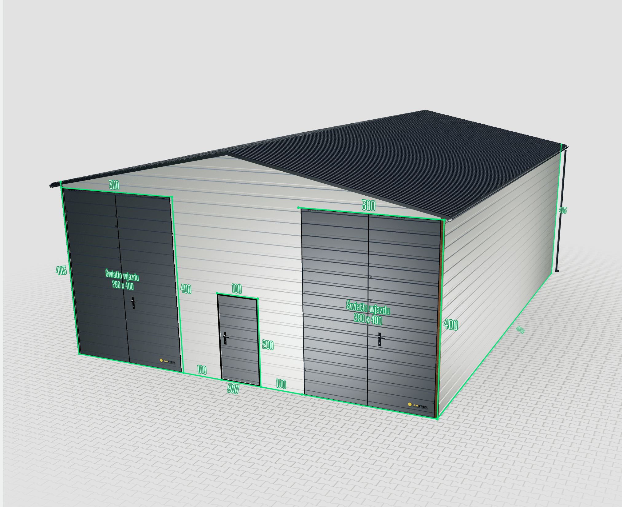 Izolovaná garáž z sendvičového panelu, 9x12, biela dvojkrídlová brána 290x400 – Obrázok 2