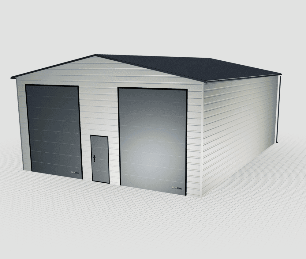 Garaż ocieplany z płyty warstwowej biały 9x12,bramy segmentowe