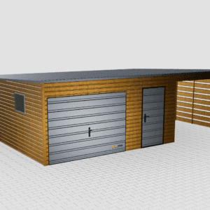 Premium 8x6 plechová garáž s prístreškom na aute napravo