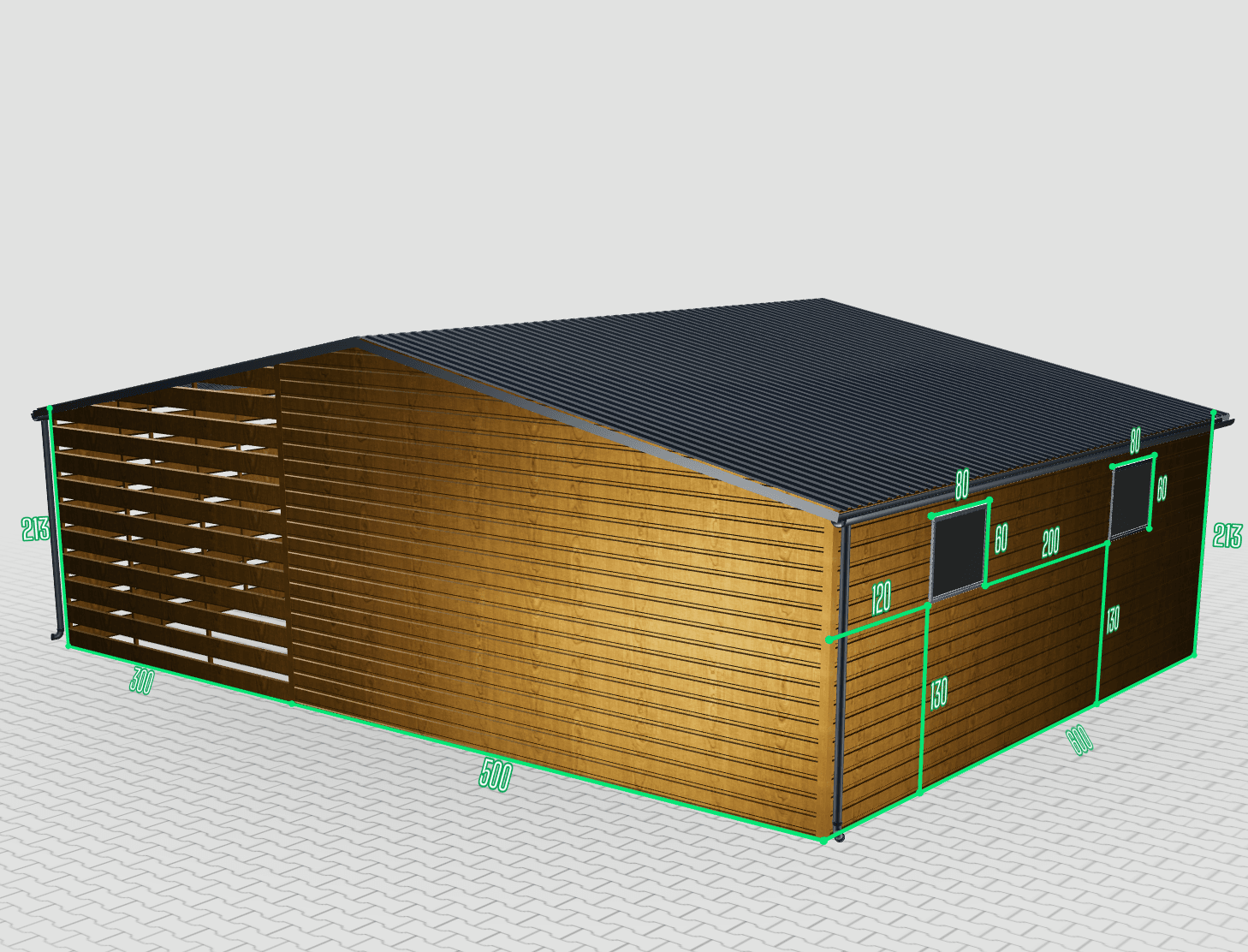 Prémiová garáž pripomínajúca štít 8x6 s prístreškom na aute napravo – Obrázok 4
