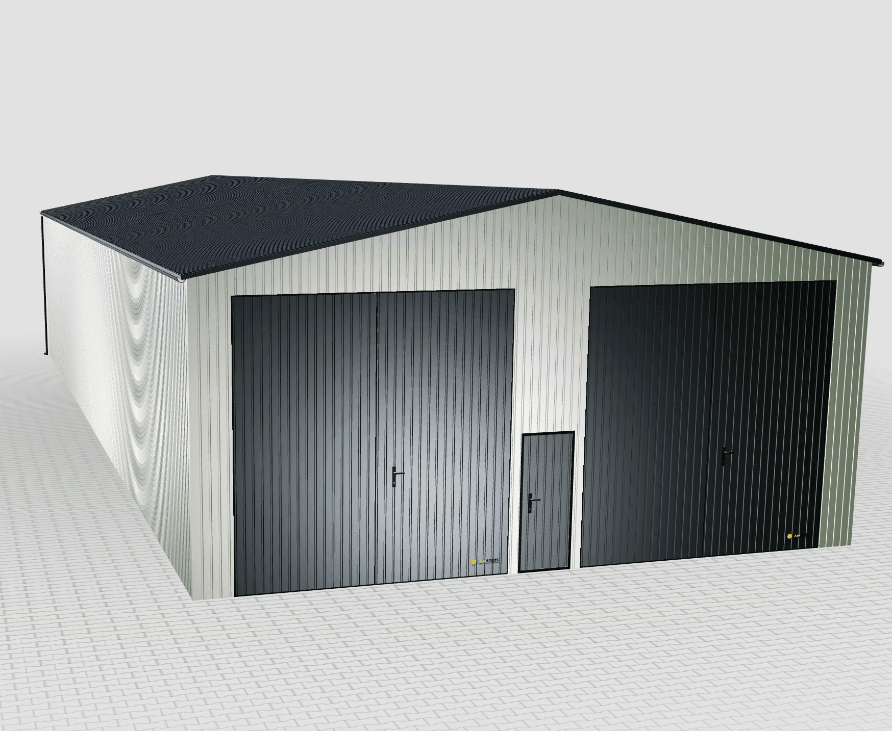 Skladová hala 10x24 vyrobená z lichobežníkovej plechovej štítovej strechy