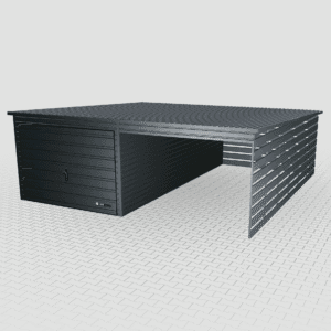 Prémiová plechová garáž 6x6 s prístreškom napravo