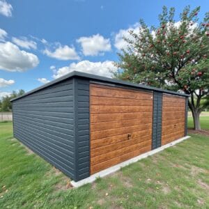 Plechová garáž Premium 8x6, garáž pre dve autá, výklopná brána